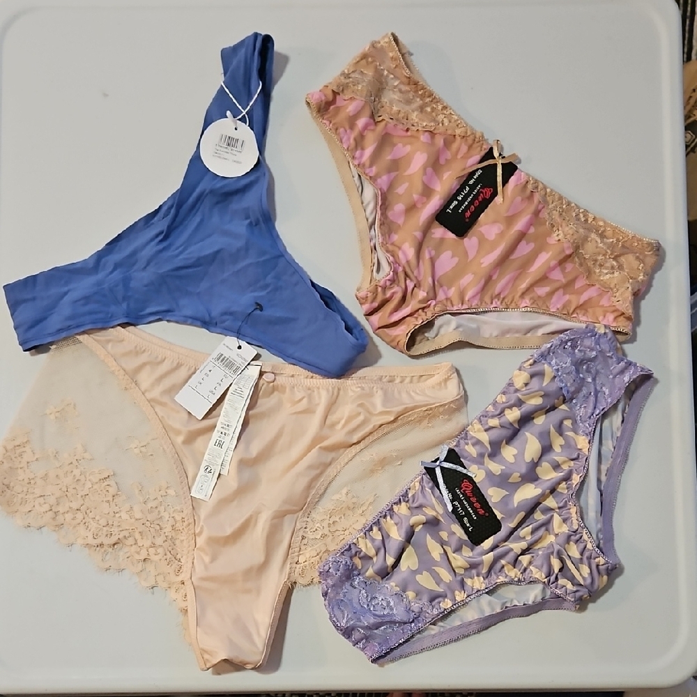 Blue and Pink Lace Trim Panties Intimates